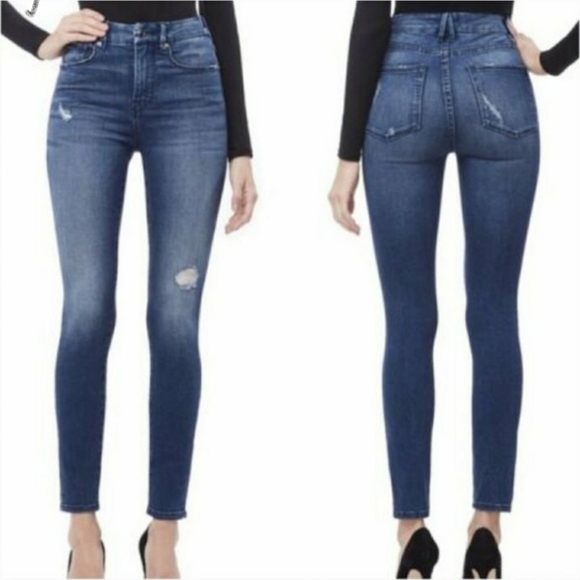 Good AMERICAN Good Waist Ripped Distressed Skinny Jeans, Size  8/29 - Picture 1 of 12
